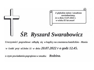 Z wielkim żalem i smutkiem informujemy o śmierci prof. Ryszarda Swarabowicza